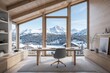 © ant - Modern luxury home office interior with desk and large window scenic view.