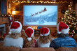 © beast01 - Family watches New Year movie together with projector in cozy living room