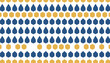 © Inkspirehub - Seamless geometric pattern with alternating rows of blue raindrop shapes and yellow hexagons on white background.
