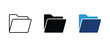 © RAKIB - Folder icon set open and closed file folders line, silhouette and solid blue styles on a white background.