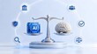 © Garuda AI - Artificial intelligence microchip and human brain balanced on a scale representing machine learning ethics technological regulation and cognitive comparison