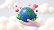 © Ratul - Hand holding a globe with floating hearts. Concept of global love and environmental care.