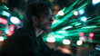 © BlackBridge Media - Young Tech Professional Focused on Screen with Speed Light Trails