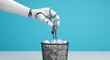 © Mukesh - Robot Hand Throwing Businessman into Trash Can Representing AI Job Displacement and Workplace Automation. Concept of artificial intelligence, ai, automation, robot.