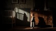 © SB4 GM - Toddler stands near a crib in a dark bedroom.