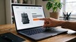 © Felippe Lopes - Person browsing online store on laptop and clicking to buy a backpack product page