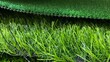© RiyanBudi - Stacked sheets of synthetic grass showcasing a realistic green fiber texture and details of the backing layer. Suitable for use in landscape concept illustrations and decorations.