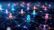 ©  Creative IMAX - Futuristic digital social network displaying glowing connected user icons and global data nodes