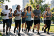 © Luca Pontalti - Diverse Group of Happy Friends Jogging Together in City Park