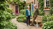 © Alexandr - Neighbors connect in a green residential street forecourt