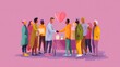 © Khadiza F - Stylized illustration of a community gathering with two people shaking hands under a floating pink heart
