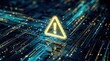 © Pinit - Digital circuit pattern representing fraud detection with a yellow warning triangle for cyber security.