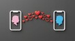 © Design Store - Online dating app concept, digital connection between male and female profiles, social media communication, virtual relationship, love and romance via smartphone technology.