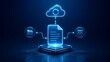 © Ridwan_DigitalGrid - Futuristic glowing digital document on microprocessor with cloud sync and data transfer icons for cloud computing and file management concepts