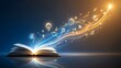 © Ribas_ProductPro - Open book with glowing digital light streams and educational icons showing creative learning and knowledge growth