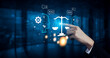 © InfiniteFlow - AI in law and the future of the legal justice system. A concept of AI assisting in legal debate, analysis, and decision making. Motif