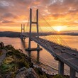 © wedus - Suspension bridge over river at sunset
