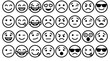 © Dewangga - Set of minimal line emoji icon vectors showcasing diverse facial expressions, emotional mood characters and linear smileys, representing digital communication and user feedback reaction