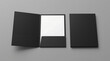 © MUHAMMAD - Professional black presentation folders mockup with blank white sheet for custom branding