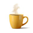 © MDNadim - Yellow Mug Filled with Steaming Hot Coffee isolated on a white background