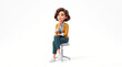 © Amirul - 3D cartoon illustration of a young woman sitting on a stool looking up thoughtfully with a bright idea