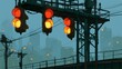 © Plaifah - Urban Landscape with Traffic Lights at Dusk Featuring Multiple Red Signals Against a Blurry City Background with Soft Lighting Effects