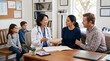 © Felippe Lopes - Doctor consults with parents and children in a medical office examination room