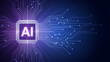 © Ayaan - Artificial intelligence chip concept. Digital processor with glowing circuit board lines.