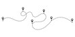 © Md - Dotted path line with map location pins showing a travel route or journey progress