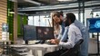 © DC Studio - Programmer requests help from coworkers after a critical error warning appears, and the office team brainstorms how to fix a computer bug affecting software systems and applications.