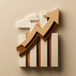 © paper_art - Minimal paper cut chart with brown rising arrow and clouds for corporate vision and development, 크림색 배경 위 구름과 갈색 상승 화살표 그래프 비즈니스 비전 및 성과 개념