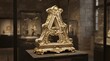 © Joko - Letter A ornamental display piece stands inside a glass museum case surrounded by other historical artifacts in a dimly lit room.