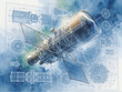 © LookChin AI - Technical satellite blueprint design with orbital spacecraft