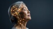 © SunSpirit - Neural network effect glowing in the head of an elderly woman representing brain function.