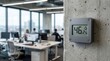 © Lamduan - A modern office tower featuring leak prevention tech with a clear focus on a digital wallmounted humidity sensor.