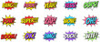 © AkterDigital - Comic speech bubbles set with popular exclamations like bang poof yeah yess oops pow super zap wow oh boom ok dmg ouch wtf.