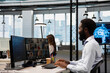 © DC Studio - Technology company office team collaborates by video call and brainstorms backup solutions against data loss, with remote workers using computers to code AI during the online teleconference.