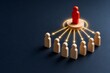 © Idea Bloom  Studio  - Outstanding leadership and authority concept featuring a red figure directing a team through glowing arrows representing strategic management