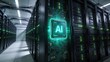 © Stella - Futuristic Artificial Intelligence Processor Display Inside Modern Enterprise Data Center Server Room with Advanced Cloud Computing Infrastructure
