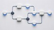 © AI Image Studio - White geometric shapes connected by blue arrows forming a flowchart diagram. Concept of business process mapping, algorithm logic sequence, and corporate workflow strategy.