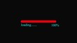 © Mursalin - Red loading bar progress indicator with text showing one hundred percent complete status isolated on a simple plain black background for web design and digital technology interface