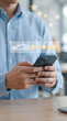 © Amdadul - Individual using mobile phone to submit positive five star review for car dealership with glowing golden icons and white vehicle graphic for enhanced consumer digital engagement.