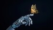 © シャキルスタジオ - Robotic Hand with a Delicate Butterfly Resting on its Finger, Symbolizing AI, Nature, and the Future of Technology