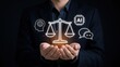 © Shakilstudio - Man in suit holding glowing scales of justice with AI and legal icons