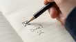 © Ponyo  - Close up of a hand writing on a notepad with a pen with the word done and a smiley face in a workspace