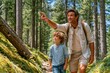 © Georgii - Father and son hiking together through a mossy pine forest on a sunny summer day