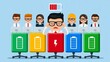 © Yuparet - Emotional KPI System, performance pressure, emotional metrics, employee evaluation, Colorful Illustration of Frustrated Employee Surrounded by Low Battery Icons in a Modern Office Setting