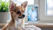 © voranun - Remote Veterinary Consultation, Chihuahua Puppy Watching Veterinarian on Smartphone Screen