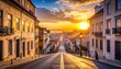© Sherli Sintia Dewi - Lisbon cityscape at sunrise with empty streets, soft warm light, peaceful liberation atmosphere, no people