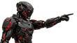 © Pacificcreation - Black male cyborg pointing his finger 3D rendering. isolated on white background
